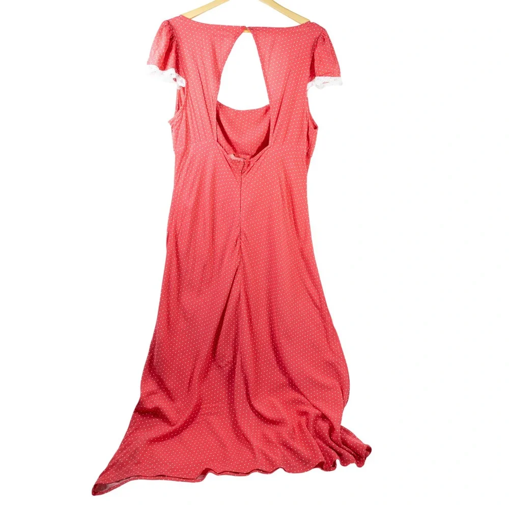 Wild Fable Red Polka Dot Lace Trim Flutter Sleeve Open Back Midi Dress XL